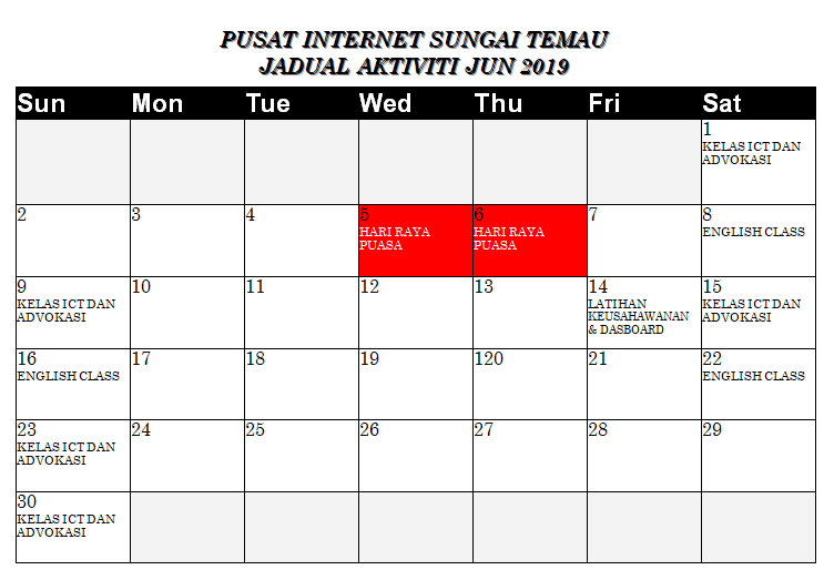 JADUAL AKTIVITI JUN